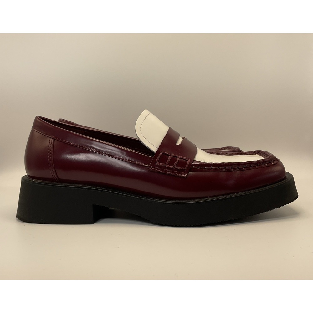G.H.BASS Women's Bowery Square Toe Loafers Size 7 Leather Chunky Wine & White
